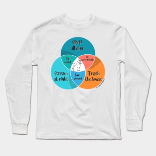 Venn Diagram Cats Sleep all day Trash the house Scream at night Long Sleeve T-Shirt